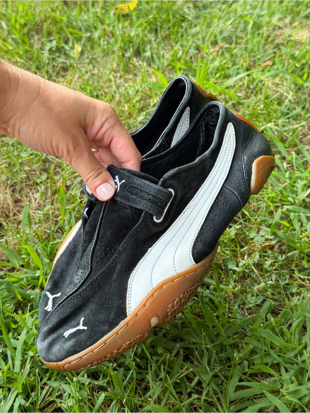Puma Black Suede Sneakers with White Stripe and Gum Outsole
